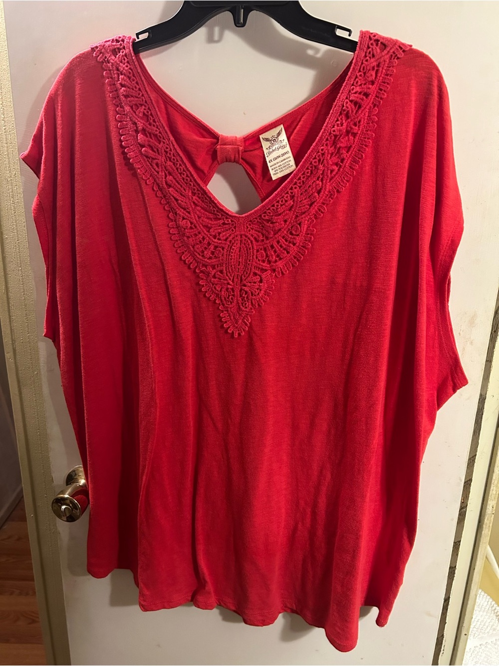 Faded Glory Red Crochet-Trim V-Neck Tunic